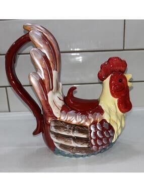 Cosmos Rooster Teapot Colorful With Lid 7.5"